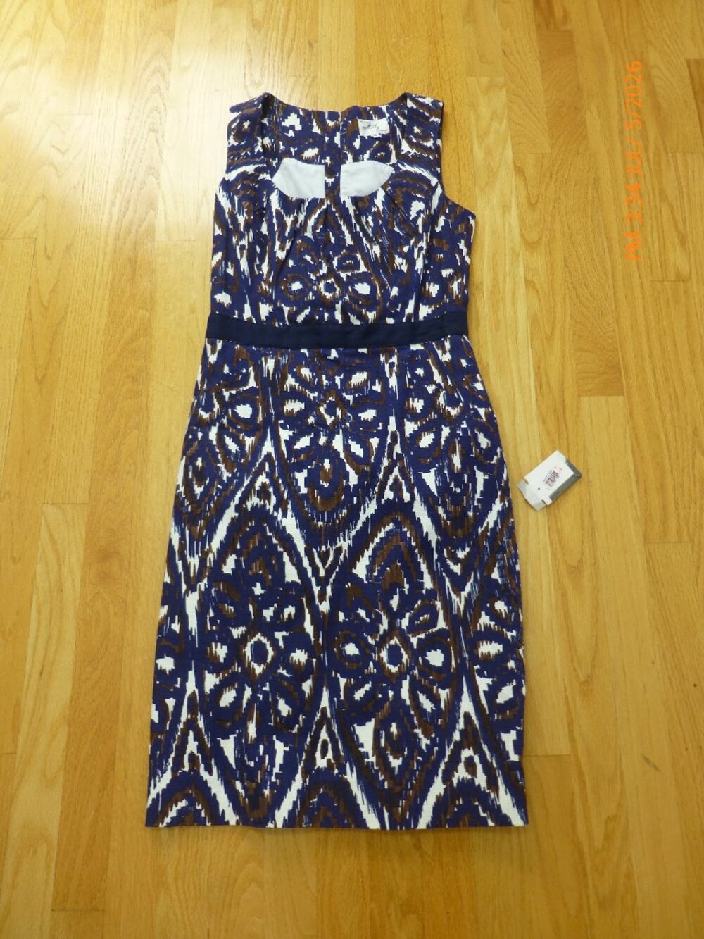 Milly of New York Navy Brown Ikat Sleeveless Dress size 4 NWT Cotton Blend